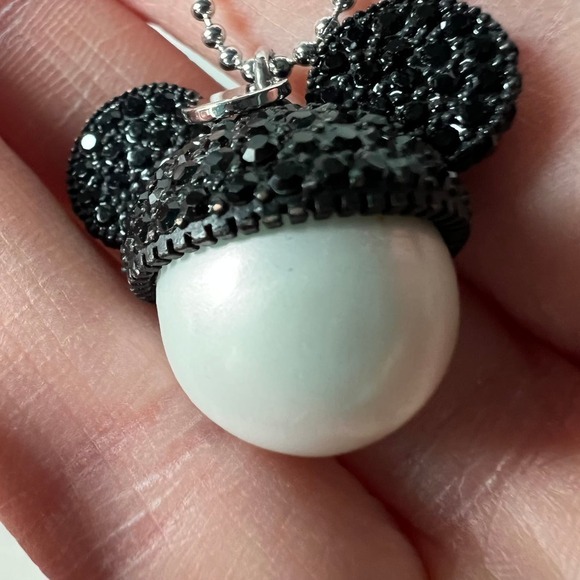 Mickey Mouse Sparkle Ears and Faux Pearl Pendant Necklace on a Silver Tone Chain - Picture 3 of 6
